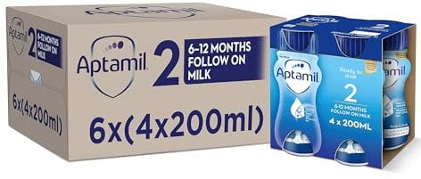 Aptamil 2 Follow On Baby Milk Ready to Use Liquid Formula 6-12 Months 200 ml (Pack of 24 bottles)