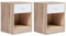 IDMarket - Lot de 2 Tables de Chevet Olga 1 tiroir avec Niche Bois façon hêtre et tiroir Blanc