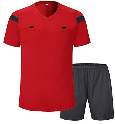 SHINESTONE Herren-Schiedsrichter-Trikot, für Fußball, Kurze Ärmel (Red, XXL)