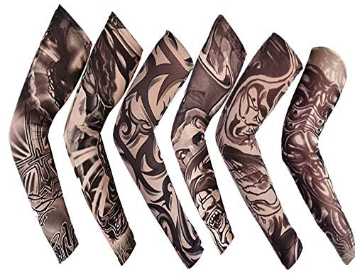 Daimay 6 Stück Temporäre Tattoo Ärmel Gefälschte Slip On Tattoo Arm Ärmel Kit Arm Sonnenschutz Strümpfe Zubehör für Unisex-Party Coole Männer Frauen - Stil 2
