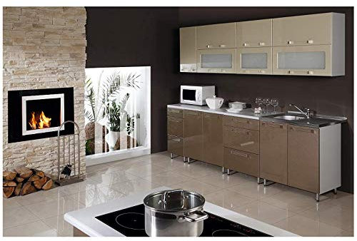 Naka24 NEU hochwertige Küche 260cm Küchenzeile Galaxy MDF Gold-Braun Hochglanz