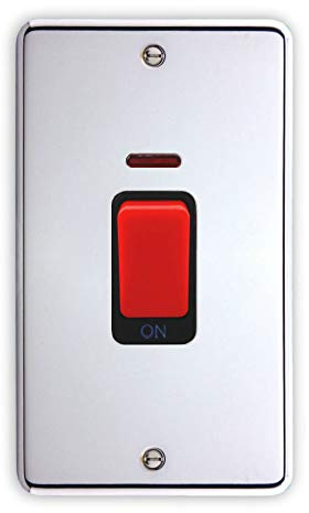 Deta 1926CHB Tall 2 Gang Double Pole Switch with Neon 45 Amp Polished Chrome/Black