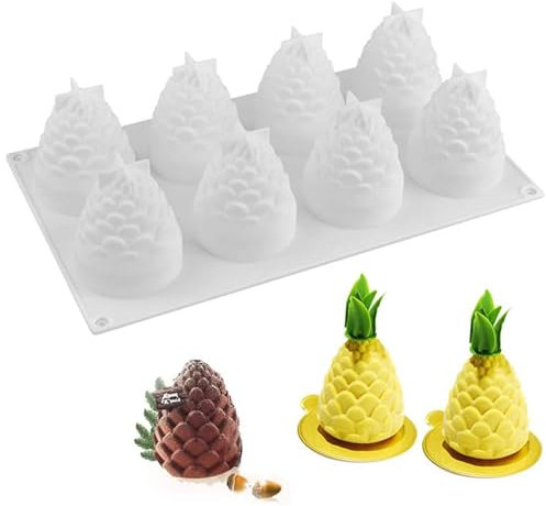 OCPO Kitchen 3D Silikonform Tannenzapfen, Antihaftend Desserts Form, Schokoladenform Silikon BPA Frei, Silikonform zum Backen für Pudding, Gelee, Dessert, Schokolade, Jelly (8 Mulden)
