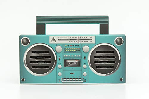 GPO Bronx tragbarer Mini Bluetooth Lautsprecher im Retro Stil mit Akku, USB-/TF-Card/AUX Anschluss, Aqua