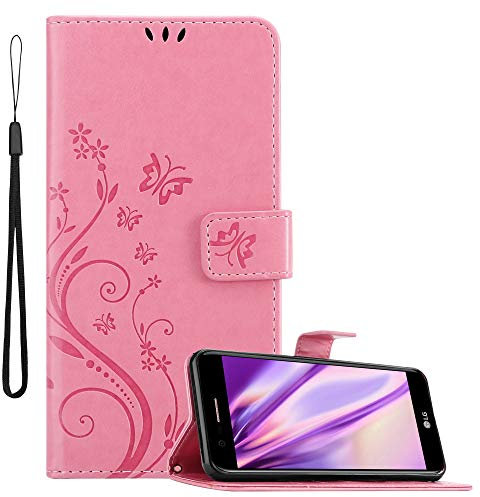 Cadorabo Hülle kompatibel mit LG K10 2018 / K11 / K11 Plus Blumen Design aus Kunst Leder Flip Klappbare Magnetische [Kartenfächern] Cover Hülle für LG K10 2018 / K11 / K11 Plus Tasche in Rosa
