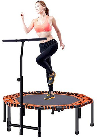 TBTBGXQ Trampolin mit verstellbarem Schaumstoffgriff, verstellbare Armlehne, klappbar, leise, elastisches Seil für Indoor und Outdoor, Fitness, Gewichtsverlust, achteckig, orange, 121 cm