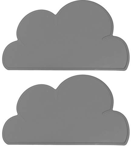 MAGT Fütterungsplatte Tischset, 2 Stück Wolkenform Silikon wasserdichte Wärmeisolierung Kinder Fütterungsplatte Tischset(Grau)