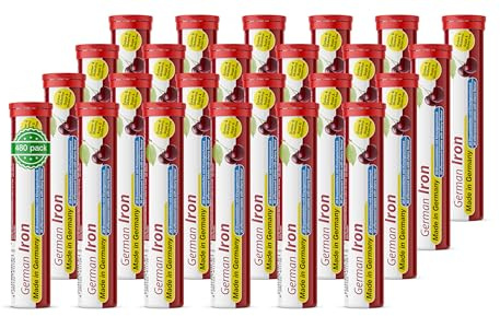 Eisen Brausetabletten 24x20 Stk. - Kirsch Geschmack – 14 mg Eisen Zuckerfrei – T&D Pharma German Iron – Made in Germany