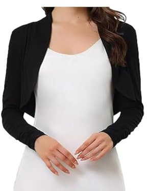 R&N FASHIONS – Women's Ruched Sleeve Bolero Shrug| Open Front Cropped Cardigan Jacket| Stylish, Casual and Dressy Outfits(Black, 8-10)
