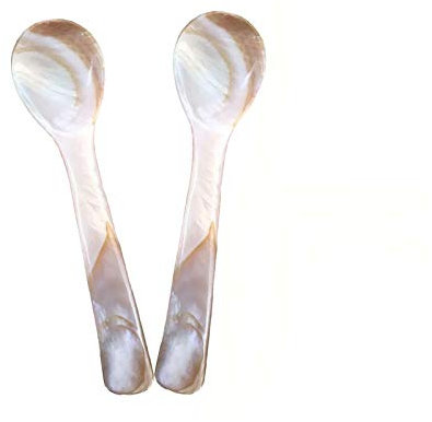 2 STK Handgemacht Kaviarlöffel Mutter von Perle MOP Kaviarlöffel W Runde Griff für Kaviar Eier Serving, 4,72 Zoll/12CM, Kaffeefarbe