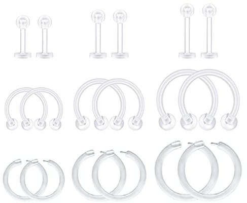 LAURITAMI Klar Piercing Retainers Set Bioflex Flexible Lippe Nase Rings Hufeisen Septum Augenbraue Curved Barbell Piercing für Arbeit Schule