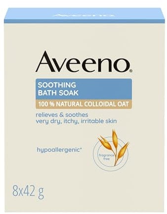 Aveeno beruhigender Badezusatz (8 x 42 g), feuchtigkeitsspendendes Entspannungsbad mit 100% natürlichem kolloidalem Hafer für sehr trockene Haut