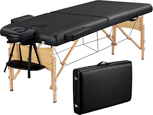 Yaheetech Camilla de Masaje Plegable de 92 cm de Ancho Portátil Camilla Estética de 2 Zonas Camilla Profesional de Madera Haya Altura Ajustable