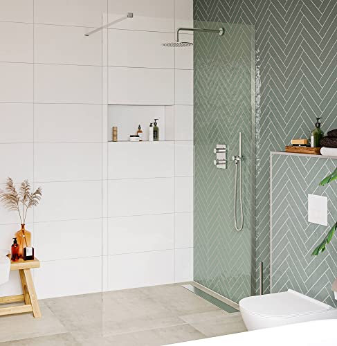 Saqu Modulo Duschwand inkl. Antikalk 110x210 cm - Walk in Dusche mit Stabilisator - NANO Glas Duschtrennwand Badewanne Duschwand Aluminium