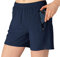 donhobo Damen Shorts Sommer Schnelltrocknende Laufshorts mit Taschen Sport Kurze Hosen Fitness Yoga Laufhose (Navy blau, XXL)