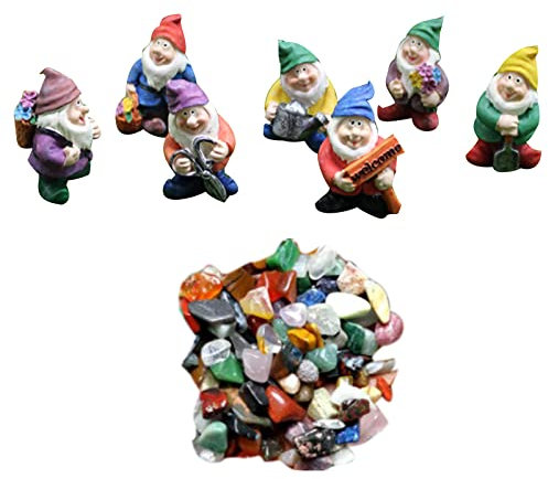 Soulnioi Gartenstatue Niedliche 7 Elfen Harz Ornamente Bonsai Dekoration Zwerg Miniaturfiguren und Kristallkies 50 g, Kobold-Skulptur für den Außenbereich, Garten, Terrasse, Veranda, Hof,