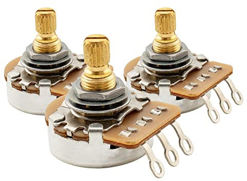 Musiclily Pro HD A250K+B250K Full Brass Metric Coarse 18-Spline Split Short Shaft Pots Audio Linear Taper Potentiometers for Imported Strat Style Electric Guitar Bass (2A+1B)