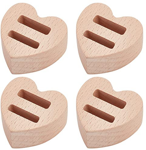 WEBEEDY 4 Stück Herzförmige Holzringbox Für Hochzeitszeremonie Ring Holzringträgerbox Für Display Personal Organizer Holz Doppelherz Ringträgerhalter Für Hochzeit Verlobung