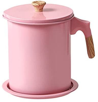 Filtro Aceite Cocina Usado con Colador y Tapa, 1,4L Rosa Hierro Contenedor de Grasa de Tocino Recipiente de Grasa de Bacon para Almacenar Aceite de Freír, Grasa de Cocina