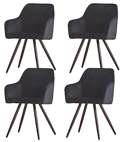 JaHECOME 4er-Set Esszimmerstuhl aus Samt mit modischem Design, Armlehnstühle mit Rückenlehne, Sessel mit schwarzen Metallbeine, Küchenstuhl mit gepolstertem Sitz (4,Schwarz)