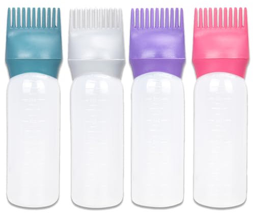 EKSMA 4 Pièces Bouteille Applicateur d'Huile Capillaire, Bouteille de Brosse de Teinture Capillaire, Bouteille Applicateur de Peigne à Racines, Coiffure de Peigne Applicateur - 120ml