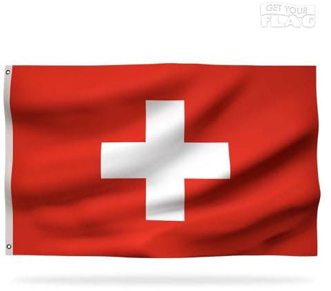 Bandera Suiza Premiuim 150x90cm - Bandera de Suiza duradera y de calidad con 2 ojales metálicos ¡ Siéntete orgulloso de tus colores !