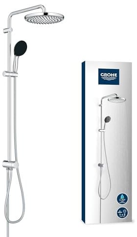 GROHE Vitalio Start 250 Flex, Colonne de Douche avec Inverseur Manuel, Douche de Tête 25 cm 2 jets, Pommeau de Douche Rond 11cm 2 jets, 2 Flexibles, Economie d'Eau, Chromé, 26989001