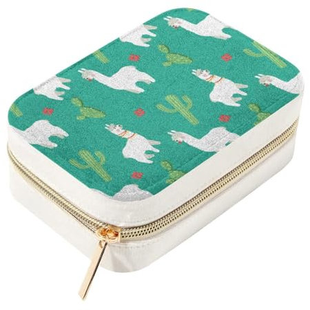 RODAILYCAY Alpaka-Design, Samt-Schmuck-Reisebox für Damen und Mädchen, tragbare Aufbewahrungsbox mit abnehmbaren Fächern, Halsketten-Ohrring-Organizer-Box