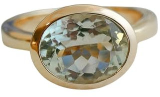 Oval Grüner Amethyst vergoldet Sterling Silber Ring - Natürlicher Edelstein - Geburtstagsgeschenk - Weihnachtsgeschenk - Handgefertigte Geschenkideen für Frauen (US Size 7 / Diameter 17.3)