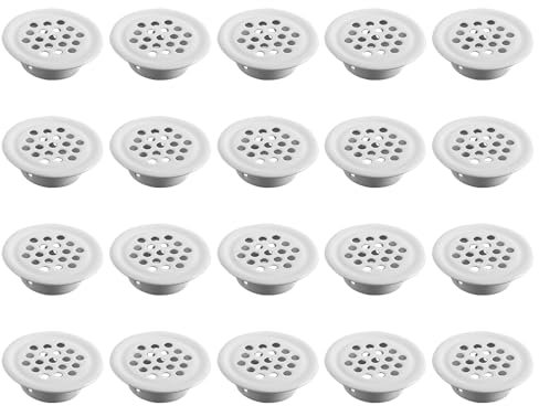 20 rejillas de ventilación de acero inoxidable de 25 mm, color blanco circular, cubierta de malla de ventilación para armario, zapatero
