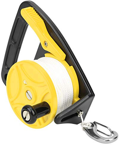 Lwuey 45m Tauchspule mit Daumenstopper für Tauchsport Gelbe Hochsichtbare | Reißfeste verdrehsichere Leine, einfache Handhabung, für SMB-Einsatz, Wrack- und Höhlentauchen, Schnorcheln und Kajaktouren