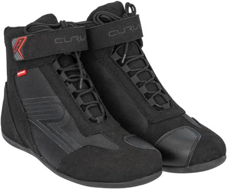CURVE Stivali moto Radium Nero, Micro amara, Rinforzo cambio e tallone, Dettagli rossi e riflettenti, lacci, Adulti, CE, Nero , 44 EU