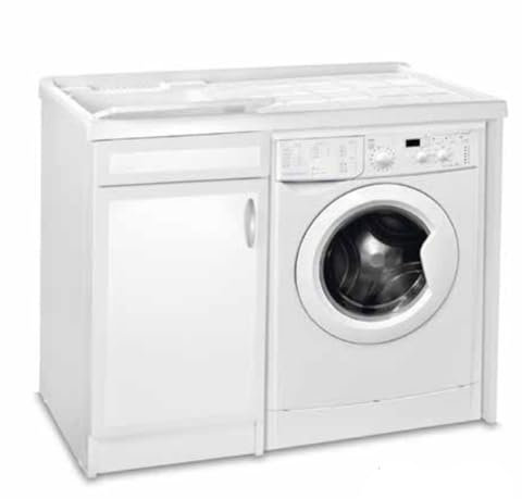 Liberoshopping Mobile lavatoio 105x60 cm in Pvc con vasca in resina portalavatrice Bianco (Vasca a Sinistra)