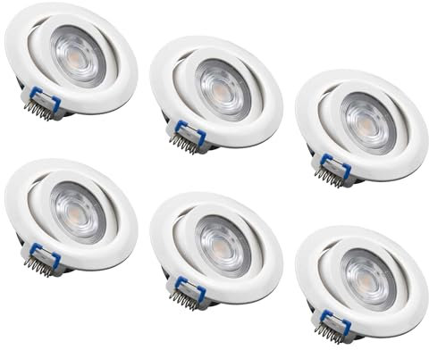 Sigmaled lighting, Decken LED-Einbaustrahler 5 W, dimmbar, 450 lm, Warmweiß 3000 K, Loch Ø 70–80 mm, 230 V, Verstellbarer LED- Deckenspot, 6er Set