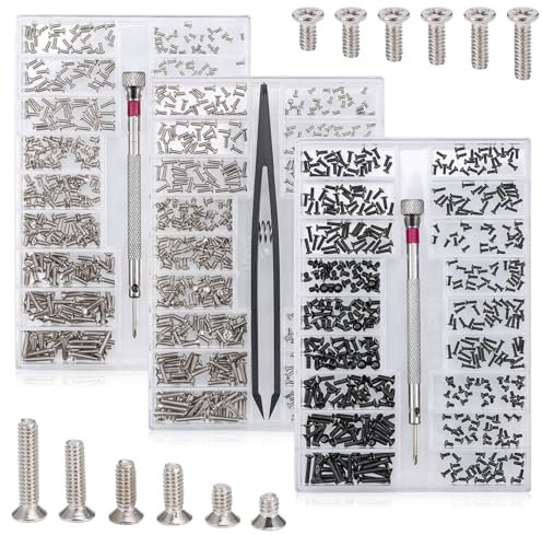 JIZZU 1500 Stück Kleine Schrauben Set mit Schraubendreher, M1.2 M1.4 M2 Brillenschrauben, Senkkopf-Flachkopf-Rundkopf Schrauben Set für die Reparatur von Uhren, Brillen, Laptops