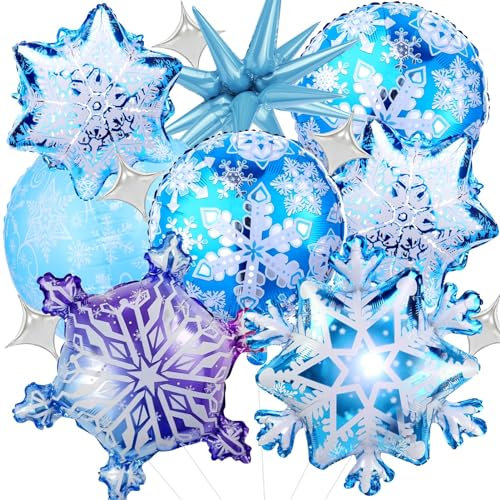 Schneeflocken Folienballons,Luftballon Blau Geburtstag Kit,Schneeflocken Ballons,Geburtstag Luftballons Mädchen,Folienballon Schneeflocke,Party Luftballons Folienballon für Kinder Party Dekoration
