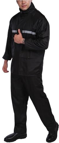 KYLAER Regenanzüge für Männer, Kapuzenmantel Jacke und Hose, Reflektierender Regenanzug, Atmungsaktive Regenkleidung für Wasserdichte Arbeit(Schwarz,4XL)