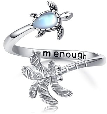 Turtle Rings 925 Sterling Silver Moonstone Turtle Palm Tree Ring Jewellery Birthday Gifts for Women