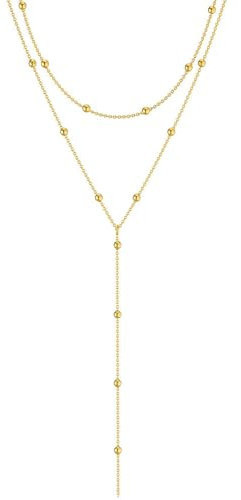 Auiremrti Lange Y-Kette Damen-Mehrreihige Halskette Edelstahl in Gold,Schmuck für Frauen,Elegante Lange Kette für Damen,Ketten Set,Einfacher Goldschmuck