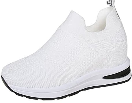 Womens White Pumps Arch Support Shoes For Women Women Casual Shoes Breathable Flat Sole Inner Elevated Sports Shoes Comfortable Fit Single Shoes Large Womens Slip On Trainers Ladies Black (White, 5.5)