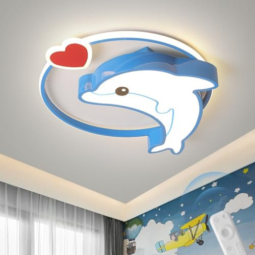 YUPIN Moderne Runde LED Deckenleuchte Kreative Cartoon-Deckenleuchte Dekorative Deckenleuchte Für Kinder Stufenlos Dimmbar Mit Fernbedienung Für Kinderzimmer Schlafzimmer Wohnzimmer(Dolphins)