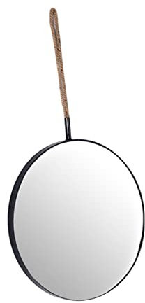 GREENADSCAPE Miroir Suspendu Miroir Rond Miroir décoratif Miroir avec Corde Miroir Mural miroire maquilleuse Decoration Salle de Bain Miroir en Corde de Miroir de Maquillage Black