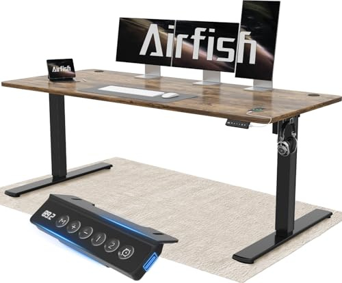 Airfish Höhenverstellbarer Schreibtisch 160x70cm mit USB-Buchse, Schreibtisch Höhenverstellbar Elektrisch mit Memory Funktion, 73-118cm, Braun