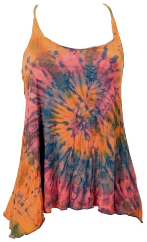 GURU SHOP Sommerliches Boho Batik Top, Unikat Lockeres Yogatop - Orange, Damen