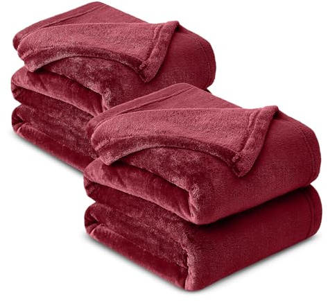 Hafaa Fleece Blanket Throw King Size XXL Pack of 2 - Fluffy Soft Warm Versatile Extra Large Cosy Throws Blankets for Bed/Sofa/Couch, Burgundy, 230x270cm