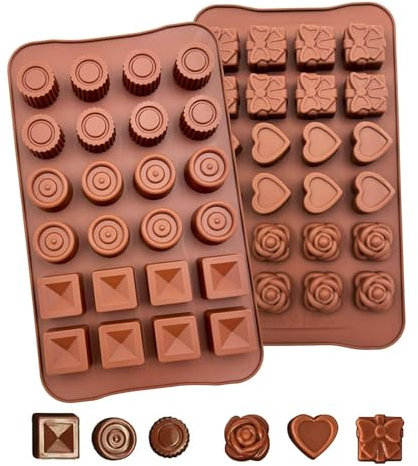 LightBeacon 2 Piezas Silicona Moldes de chocolate, 24 Cavidades molde bombones silicona, Moldes de Silicona para Chocolate Antiadherente, para Dulces, Chocolate, Jabón, Gelatina, 6 Formas