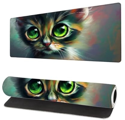 Grand Tapis de Souris XXL 900x400x3mm, Tapis de Souris Gamer Mignon avec Surface en Antidérapant Résistant à l'eau Tapis de Bureau Mouse Pad Chat, sous Main Souris à Bords Cousus pour Bureau Z-7