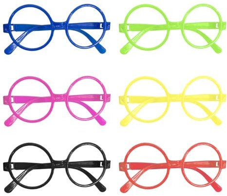 arrderly 6 pezzi occhiali finti per bambini, occhiali rotondi, occhiali unici, occhiali alla moda, occhiali per bambini senza forza, perfetti per feste, feste di compleanno, colori assortiti