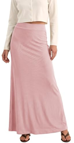 EXCHIC Femme Tricoté Élastique Trapèze Taille Haute Maxi Jupe