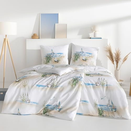 ESTELLA Seersucker Bettwäsche Set - Bettgarnitur 100% Baumwolle - absolut bügelfrei - 135x200 cm + 80x80 cm - Design 06